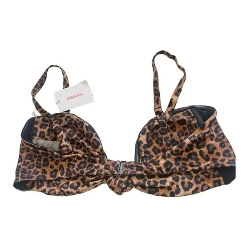 Good American Better Bikini Top Tie Front Leopard Print Summer Beachy 4XL Pool